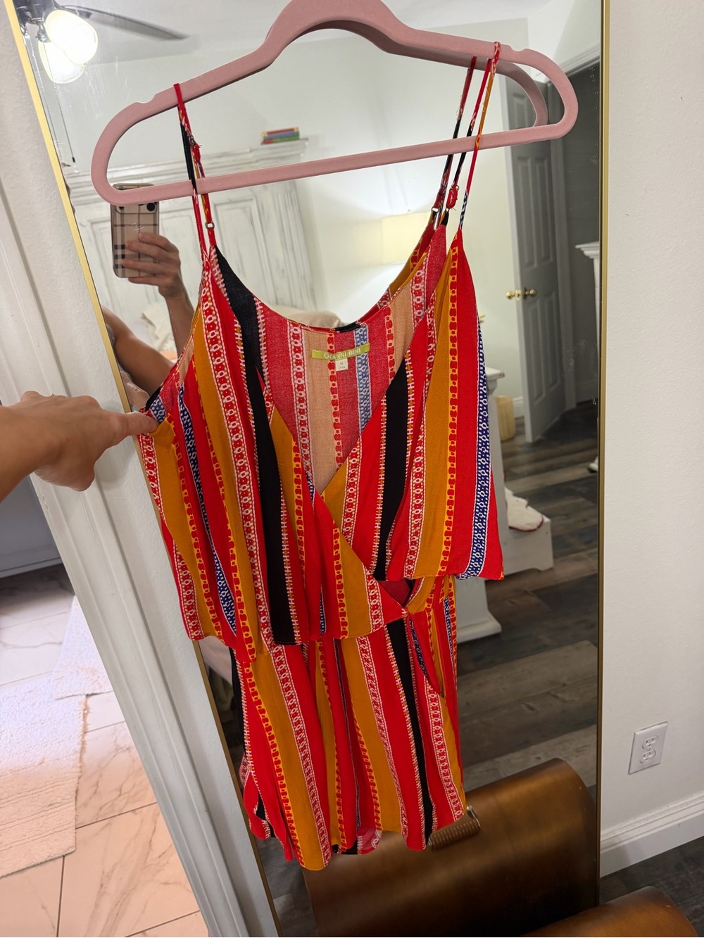 Gianni Bini Red, Mustard & Black Striped V-Neck Romper